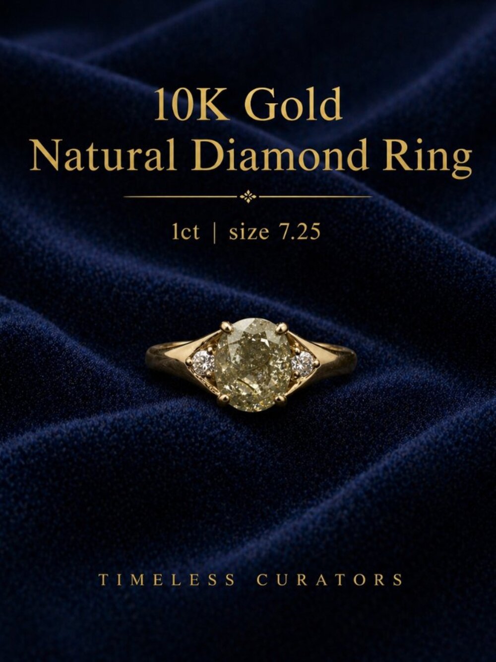 1ct Natural Diamond Ring 10K Gold, Oval Diamond Engagement Ring, Size 7.25